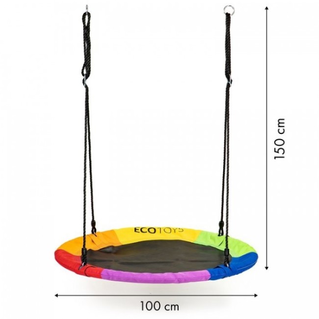 Leagan pentru copii rotund, tip cuib de barza, suspendat, 100 cm, Ecotoys MIR6001 - Multicolor
