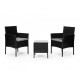 Set mobilier de gradina cu 3 piese cu perne, 2 scaune si o masuta de cafea cu sticla, poliratan, ModernHome XS-RTS023, Negru