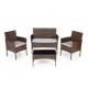 Set mobilier de gradina cu 4 piese cu perne, 2 scaune, o bancuta si o masuta de cafea cu sticla, poliratan, ModernHome XS-RTS011, Maro