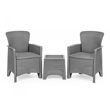 Set mobilier de gradina cu 3 piese cu perne, 2 scaune si o masuta de cafea, ModernHome SF3-2, Gri deschis