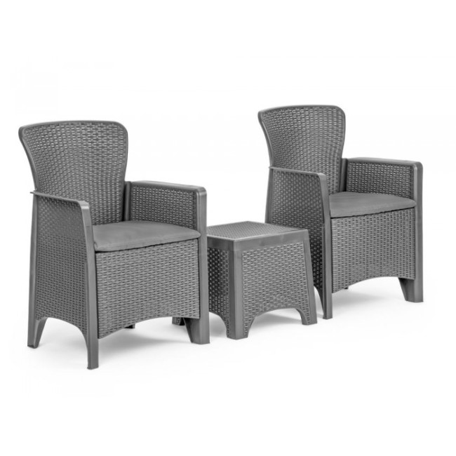 Set mobilier de gradina cu 3 piese cu perne, 2 scaune si o masuta de cafea, ModernHome SF3-2, Gri deschis