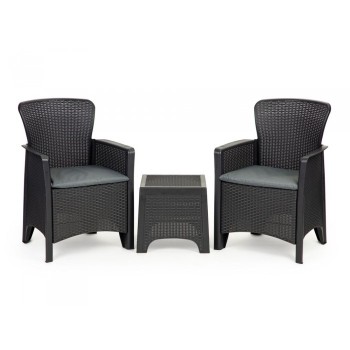 Set mobilier de gradina cu 3 piese cu perne, 2 scaune si o masuta de cafea, ModernHome SF3-2, Charcoal