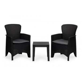 Set mobilier de gradina cu 3 piese cu perne, 2 scaune si o masuta de cafea, ModernHome SS-205, Negru