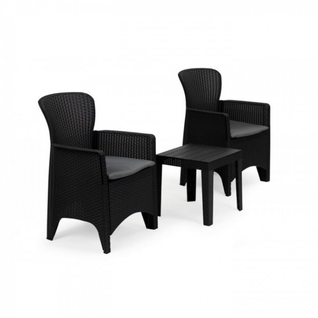 Set mobilier de gradina cu 3 piese cu perne, 2 scaune si o masuta de cafea, ModernHome SS-205, Negru