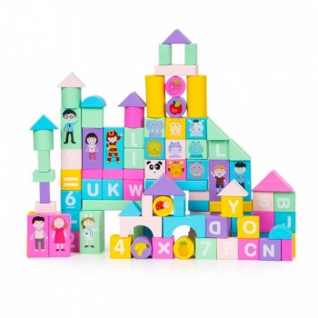 Set educational cu blocuri din lemn colorate, 100 piese, Ecotoys SR19002 Set educational cu blocuri din lemn colorate, 100 piese, Ecotoys SR19002