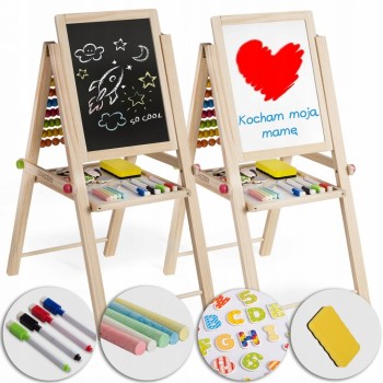 Tabla educationala cu doua fete si accesorii Ricokids RK-803, 66 x 45 x 32 cm, Natur
