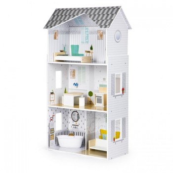 Casuta de papusi inalta din lemn cu mobilier, casuta lui Grace, Ecotoys 8210 Casuta de papusi inalta din lemn cu mobilier, casuta lui Grace, Ecotoys 8210