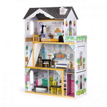 Casuta de papusi inalta din lemn cu mobilier si lift, Ecotoys W06A400 Casuta de papusi inalta din lemn cu mobilier si lift, Ecotoys W06A400