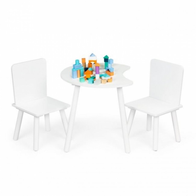 Set de masa in forma de luna si doua scaune pentru copii Ecotoys WH140 - Alb