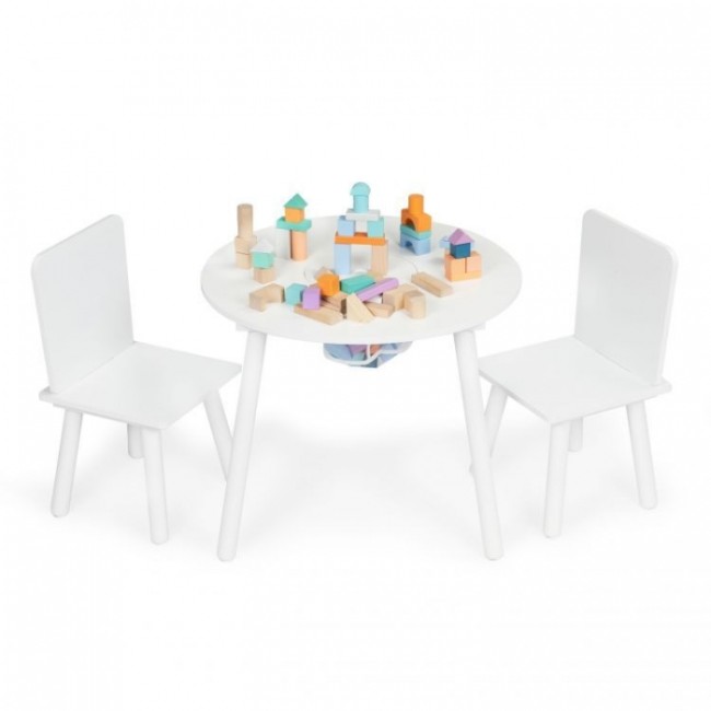 Set de masa cu doua scaune pentru copii si loc de depozitare jucarii Ecotoys WH135 - Alb