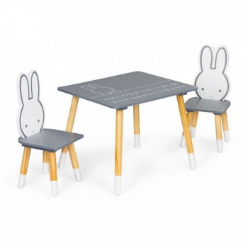Set de masa cu alfabet si doua scaune in forma de iepuras pentru copii Ecotoys WH141 - Gri si natur Set de masa cu alfabet si doua scaune in forma de iepuras pentru copii Ecotoys WH141 - Gri si natur
