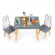 Set de masa cu alfabet si doua scaune in forma de iepuras pentru copii Ecotoys WH141 - Gri si natur