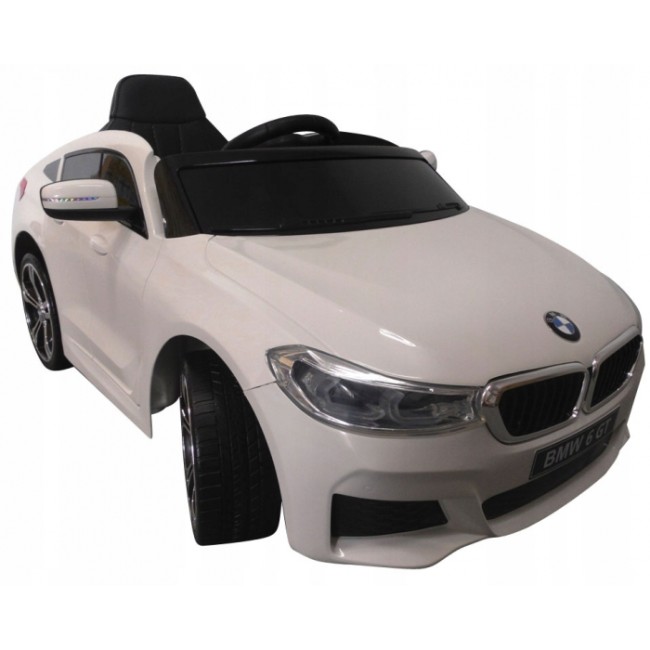 Masinuta electrica cu telecomanda, roti din spuma EVA si scaun din piele BMW 6GT - Alb