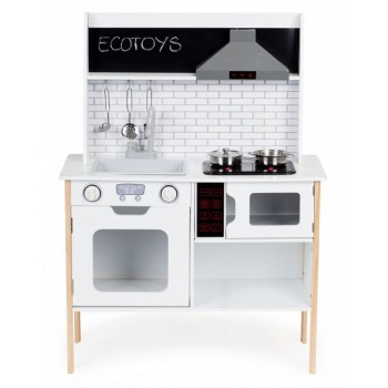 Bucatarie din lemn cu sunete, accesorii si LED-uri Ecotoys PLK537 Bucatarie din lemn cu sunete, accesorii si LED-uri Ecotoys PLK537