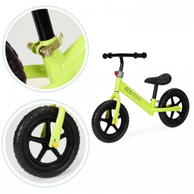 Bicicleta fara pedale cu roti din spuma EVA Ecotoys JM-763 - Verde - Resigilat