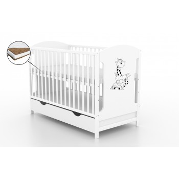Patut cu sertar VESSANTI MILO GIRAFA - Alb + Saltea Cocos 12 cm