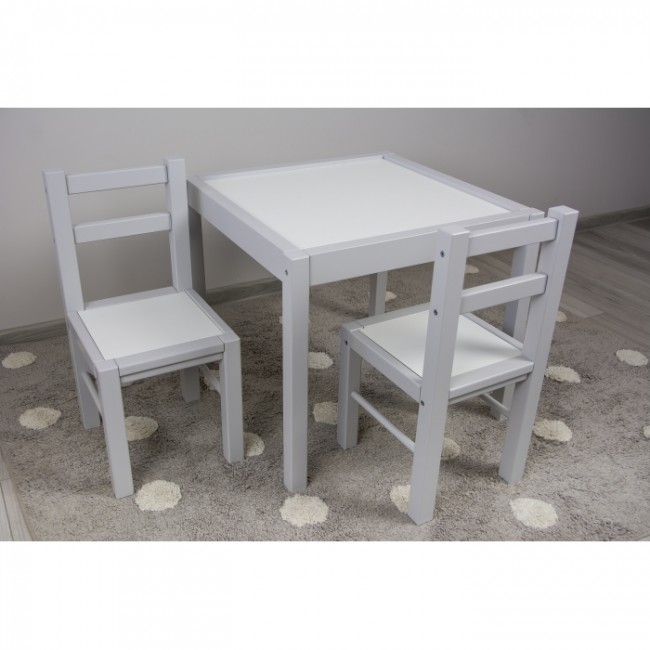 Set de masa cu doua scaune pentru copii Drewex - Alb cu gri