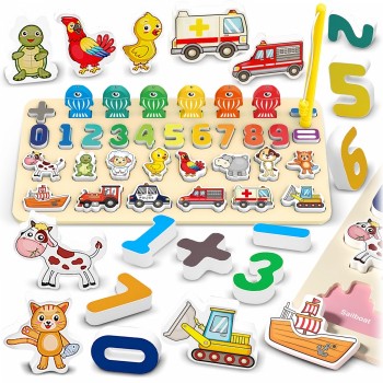 Tabla educativa din lemn cu cifre, animale si vehicule Ricokids 781400