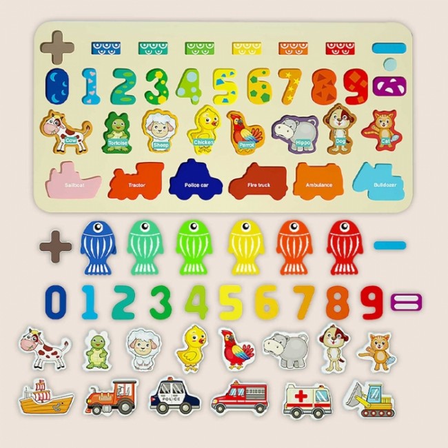 Tabla educativa din lemn cu cifre, animale si vehicule Ricokids 781400
