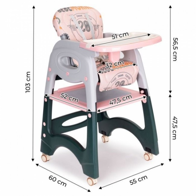 Scaun de masa 2 in 1 pentru copii Ecotoys HA-033 - Roz