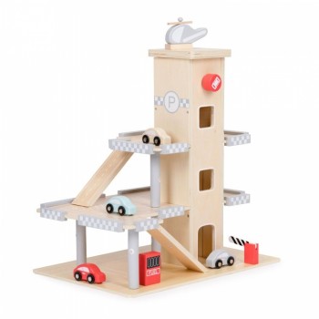 Garaj tip parcare, din lemn, pentru masinute cu lift si masinute Ecotoys W04B047B Garaj tip parcare, din lemn, pentru masinute cu lift si masinute Ecotoys W04B047B