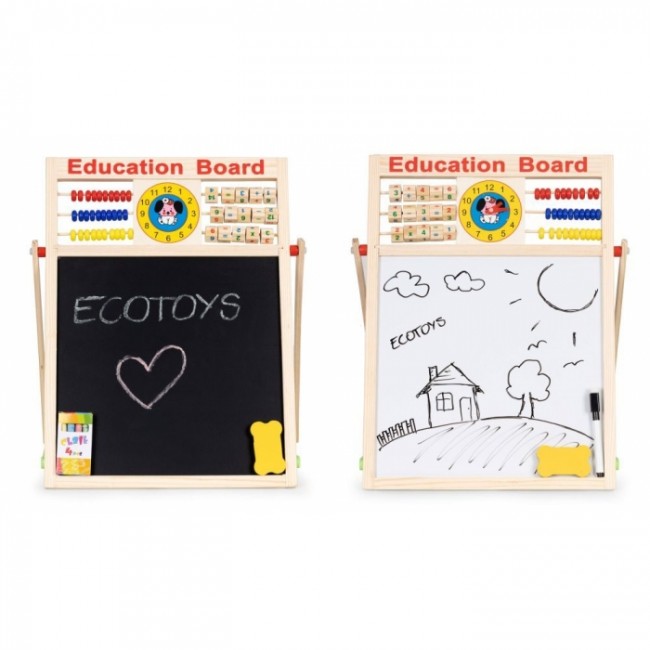 Tabla educationala din lemn cu doua fete si accesorii Ecotoys MB552