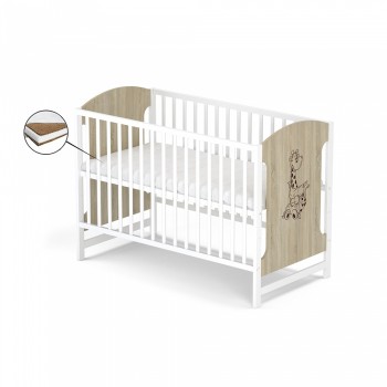 Patut fara sertar VESSANTI MILO GIRAFA - Stejar cu alb + Saltea Cocos 10 cm Patut fara sertar VESSANTI MILO GIRAFA - Stejar cu alb + Saltea Cocos 10 cm