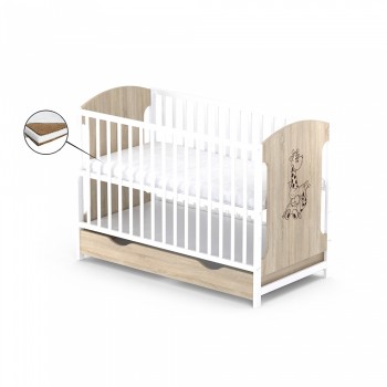 Patut cu sertar VESSANTI MILO GIRAFA - Stejar cu alb + Saltea Cocos 12 cm
