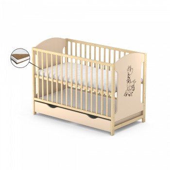 Patut cu sertar VESSANTI MILO GIRAFA - Crem cu natur + Saltea Cocos 12 cm