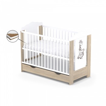 Patut cu sertar VESSANTI ELLA - Stejar cu alb - Saltea Cocos 12 cm