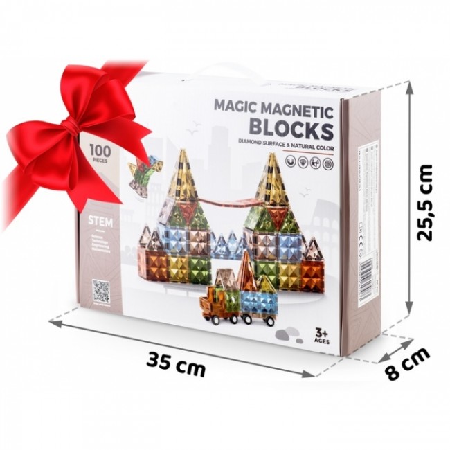 Blocuri magnetice si o masinuta, 100 elemente, Ricokids RK-766