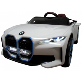 Masinuta electrica cu telecomanda, roti din spuma EVA, scaun din piele ecologica, varsta 1-5 ani, BMW I4 - Alb
