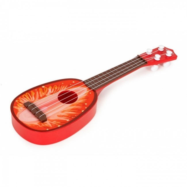 Chitara ukulele pentru copii cu 4 corzi Ecotoys MJ030 - Capsuna