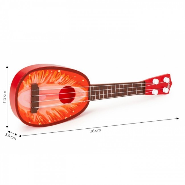 Chitara ukulele pentru copii cu 4 corzi Ecotoys MJ030 - Capsuna