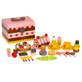 Cutie cu dulciuri si accesorii din lemn, 29 elemente, Ecotoys HC601926 Cutie cu dulciuri si accesorii din lemn, 29 elemente, Ecotoys HC601926
