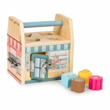 Jucarie interactiva din lemn sub forma de cub cu sortator Ecotoys 2555 Jucarie interactiva din lemn sub forma de cub cu sortator Ecotoys 2555
