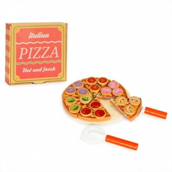 Jucarie interactiva din lemn sub forma de pizza, 27 elemente, Ecotoys TL733030 Jucarie interactiva din lemn sub forma de pizza, 27 elemente, Ecotoys TL733030