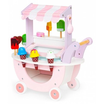 Carucior din lemn tip magazin de inghetata Ecotoys TL89015 Carucior din lemn tip magazin de inghetata Ecotoys TL89015