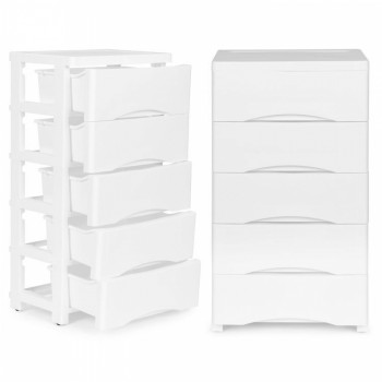 Raft pe roti cu 5 compartimente pentru depozitarea jucariilor ModernHome - Alb