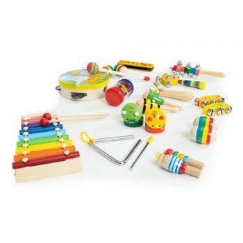 Set cu instrumente muzicale pentru copii din lemn, 14 instrumente, Ecotoys ESC-W-0243C Set cu instrumente muzicale pentru copii din lemn, 14 instrumente, Ecotoys ESC-W-0243C