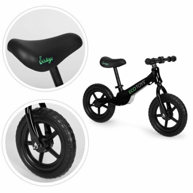 Bicicleta fara pedale cu roti din spuma EVA Ecotoys YM-BB-17 - Negru