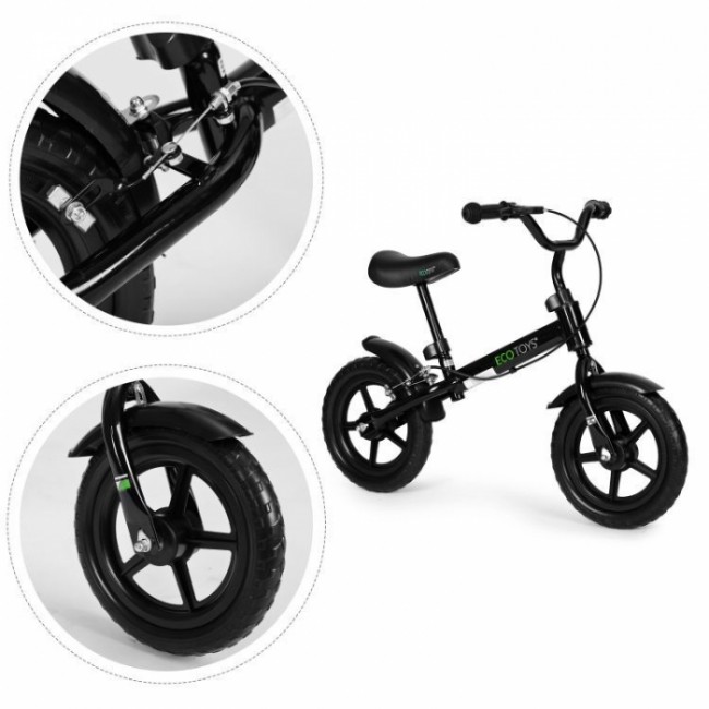 Bicicleta fara pedale cu frana de mana si roti din spuma EVA Ecotoys YM-BB-3 - Negru