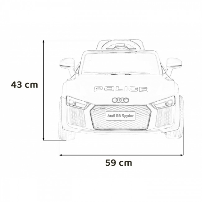 Masinuta electrica cu telecomanda AUDI R8 Police, roti EVA, scaun tapitat, 98x59x43 cm, putere 70W - Negru