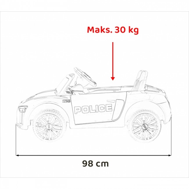 Masinuta electrica cu telecomanda AUDI R8 Police, roti EVA, scaun tapitat, 98x59x43 cm, putere 70W - Negru