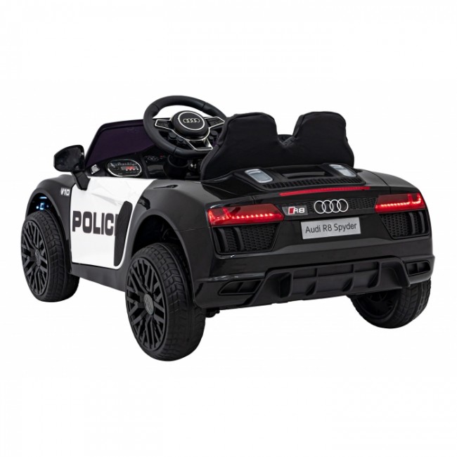 Masinuta electrica cu telecomanda AUDI R8 Police, roti EVA, scaun tapitat, 98x59x43 cm, putere 70W - Negru