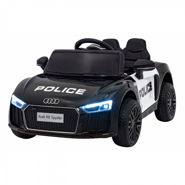 Masinuta electrica cu telecomanda AUDI R8 Police, roti EVA, scaun tapitat, 98x59x43 cm, putere 70W - Negru