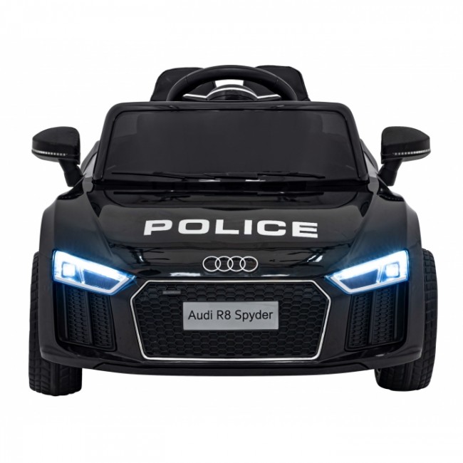 Masinuta electrica cu telecomanda AUDI R8 Police, roti EVA, scaun tapitat, 98x59x43 cm, putere 70W - Negru