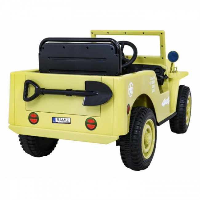 Masinuta electrica cu telecomanda Military Retro 4 X 4, roti EVA, scaun tapitat, 110x56x56 cm, putere 140W - Bej