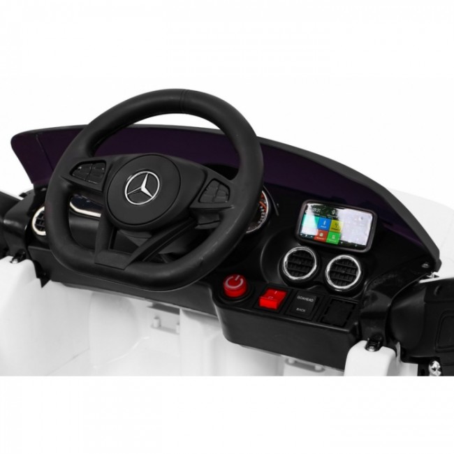 Masinuta electrica cu telecomanda MERCEDES BENZ GT, roti EVA, scaun tapitat, 108x68x48 cm, putere 70W - Alb