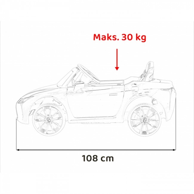 Masinuta electrica cu telecomanda LEXUS LC500, roti EVA, scaun tapitat, 108x60x43 cm, putere 70W - Alb